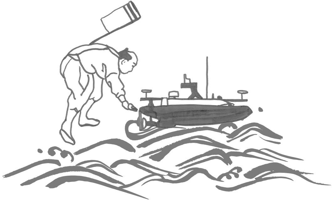 レーザー測量する侍イラスト